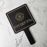 Square Handheld Mirror in Black Acrylic & Gold Logo